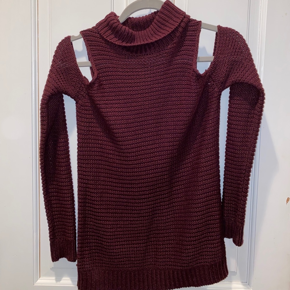 Off the shoulder burgundy sweater